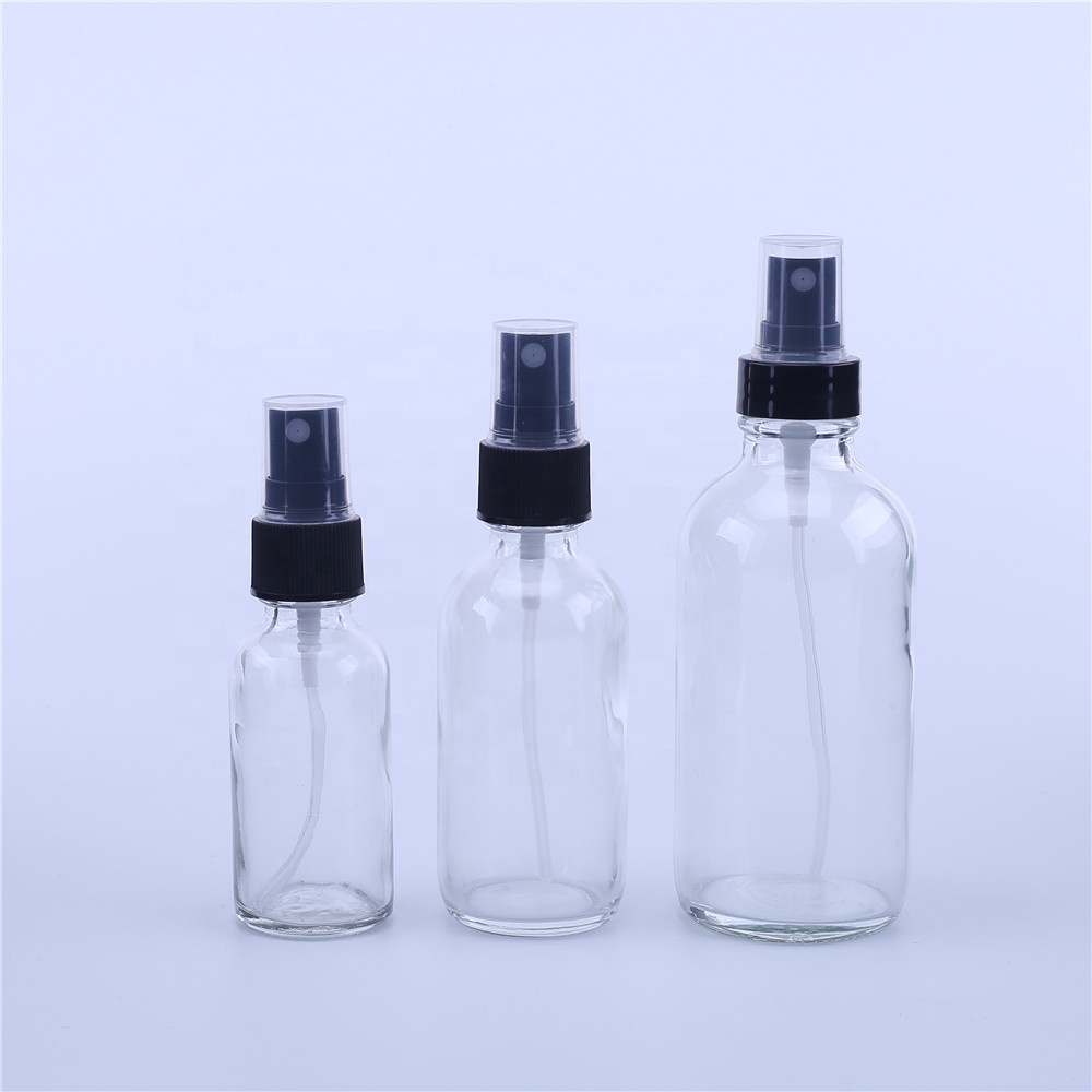15ml 30ml 60ml 120ml serum Boston round glass bottle essential oil glass bottles with dropper & sprayer lid