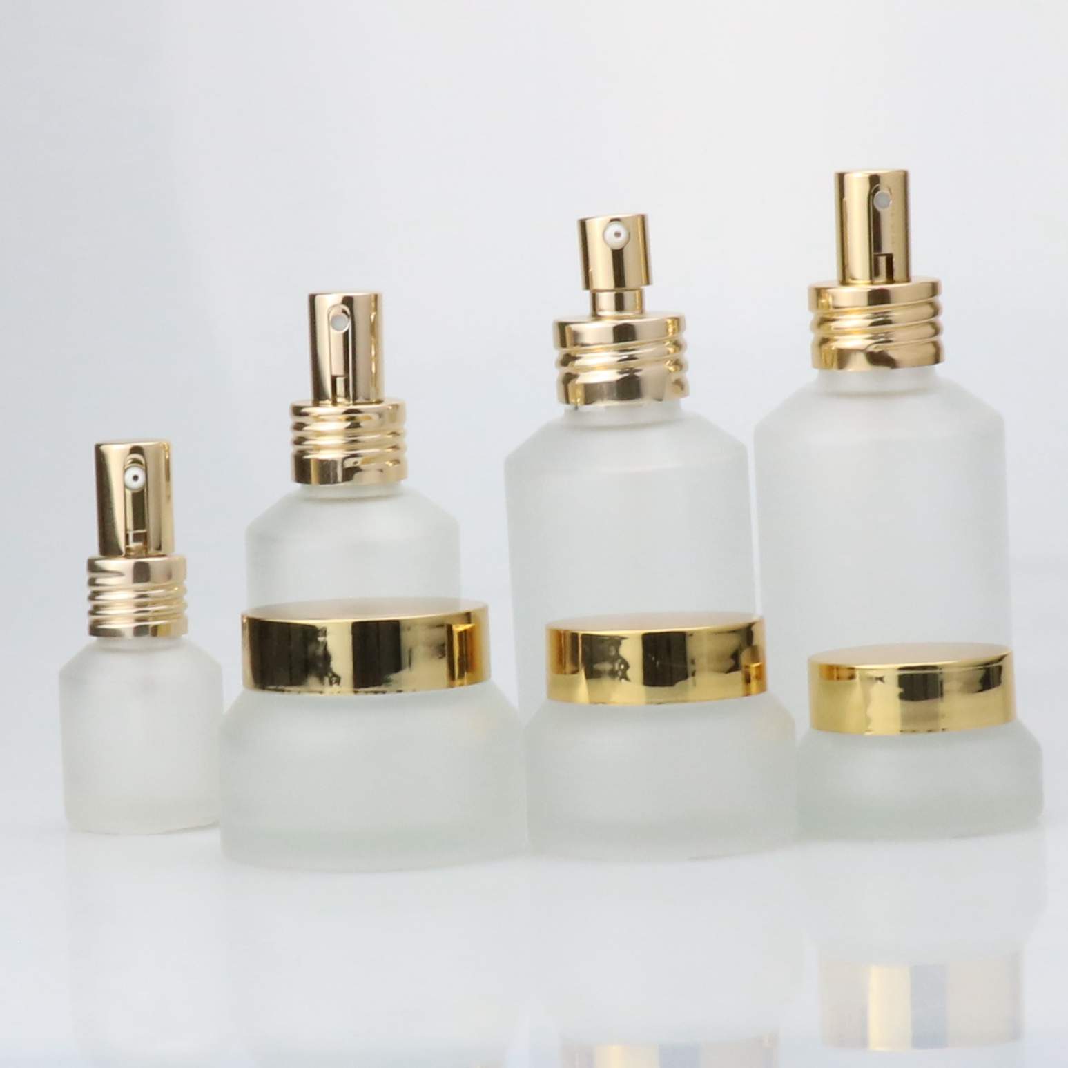 15ml 30ml 60ml 125ml 250ml slant shoulder glass cosmetic dropper bottle and cream jar with pump and sprayer
