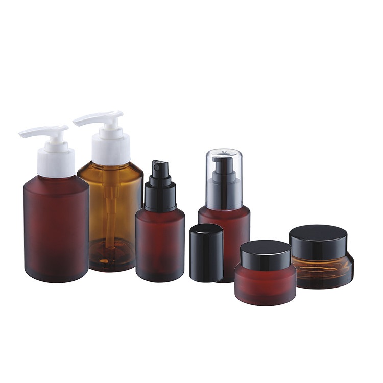 15ml 30ml 60ml 125ml personal care dark violet black cosmetic glass lotion bottle with black plastic lotion pump for body cream
