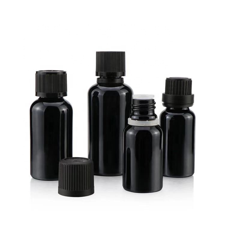 15ml 30ml 60ml black frosted Cosmetic packaging jar and bottle with violet screw top dropper pump for essential oil bottle
