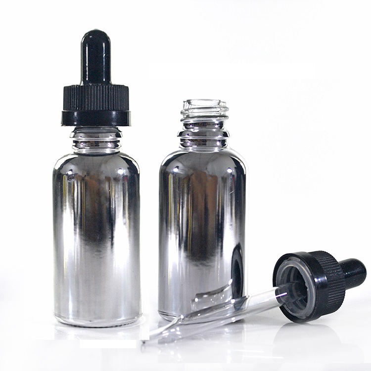 15ml 30ml 60ml silver plating gold Electroplating essential oil glass dropper bottle with CRC child safety cap