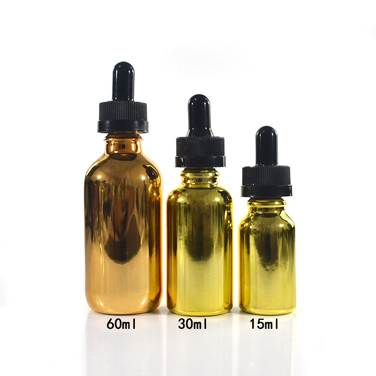 15ml 30ml 60ml silver plating gold Electroplating essential oil glass dropper bottle with CRC child safety cap