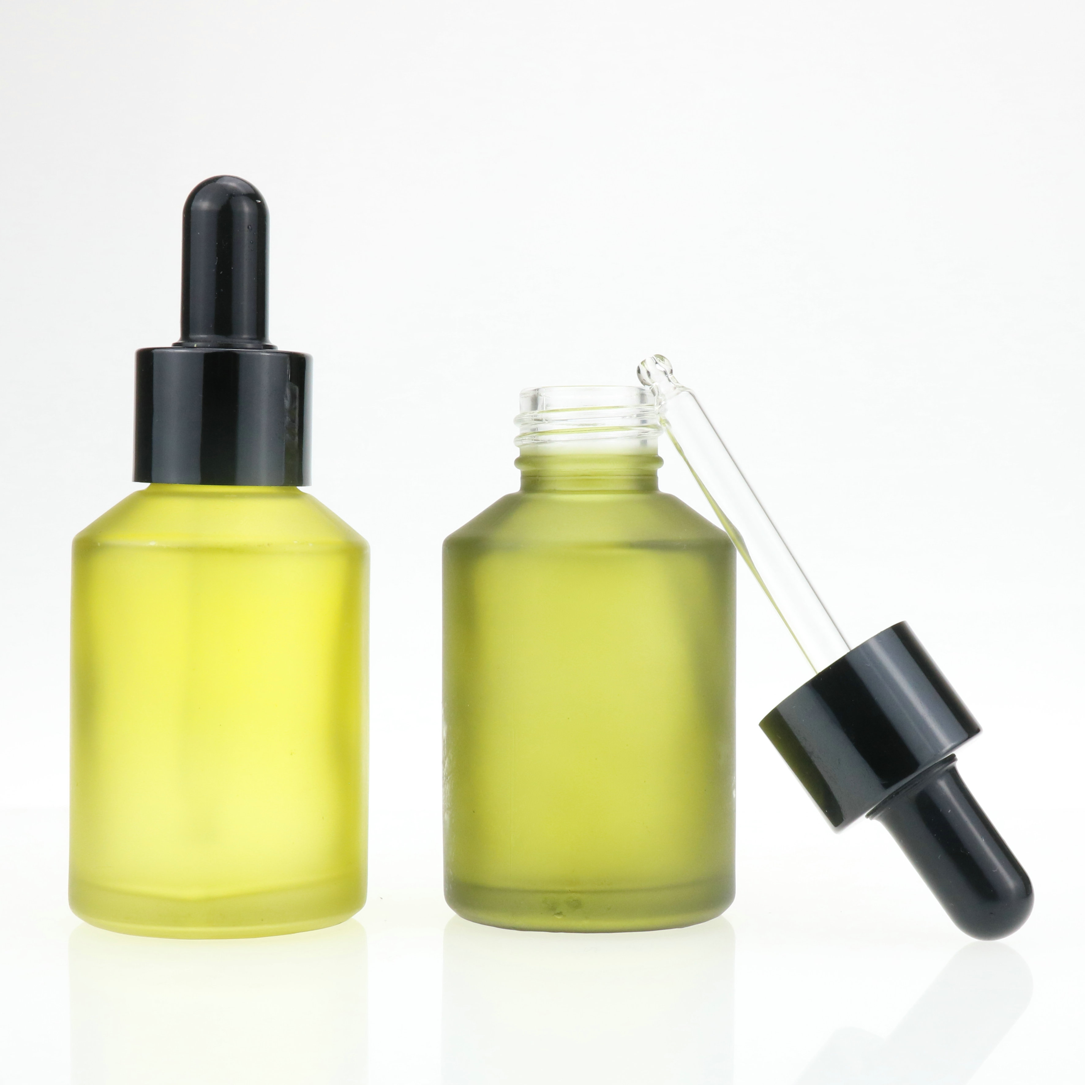15ml 30ml 60ml slant flat shoulder glass bottle frosted dark green glass dropper bottle serum bottle