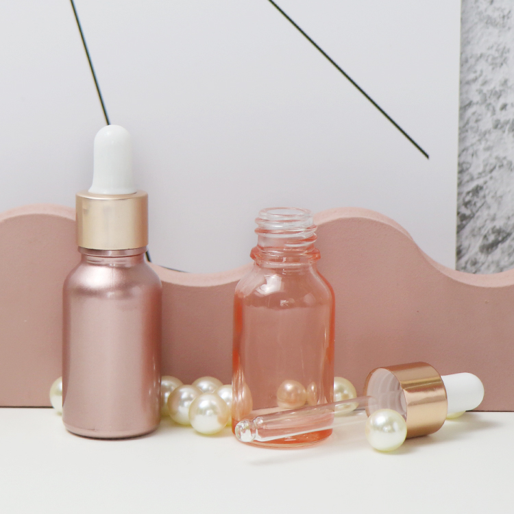15ml 30ml Rose gold essence oil bottle Transparent pink dropper bottle