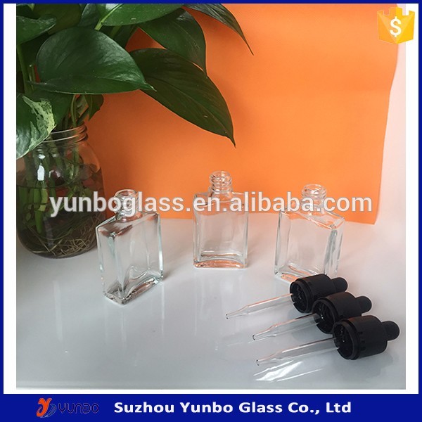 15ml 30ml clear flat bottle rectangular shape glass dropper bottle wholesale