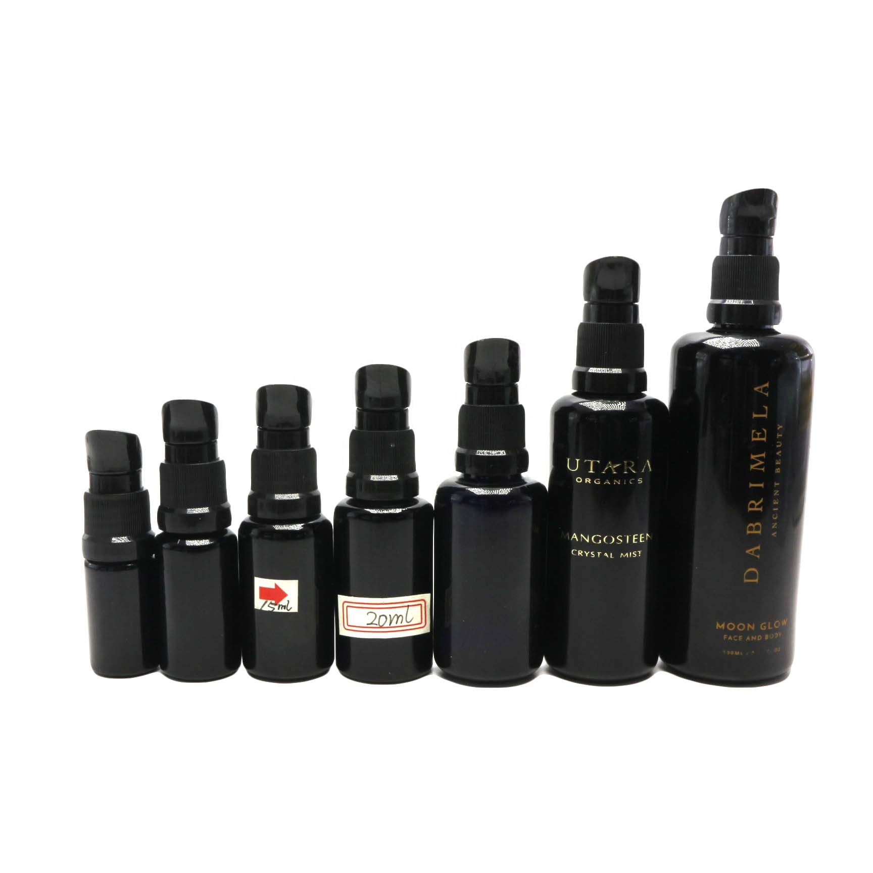 15ml 30ml cosmetic packaging black uv essential oil glass pump bottle VJ-CC261