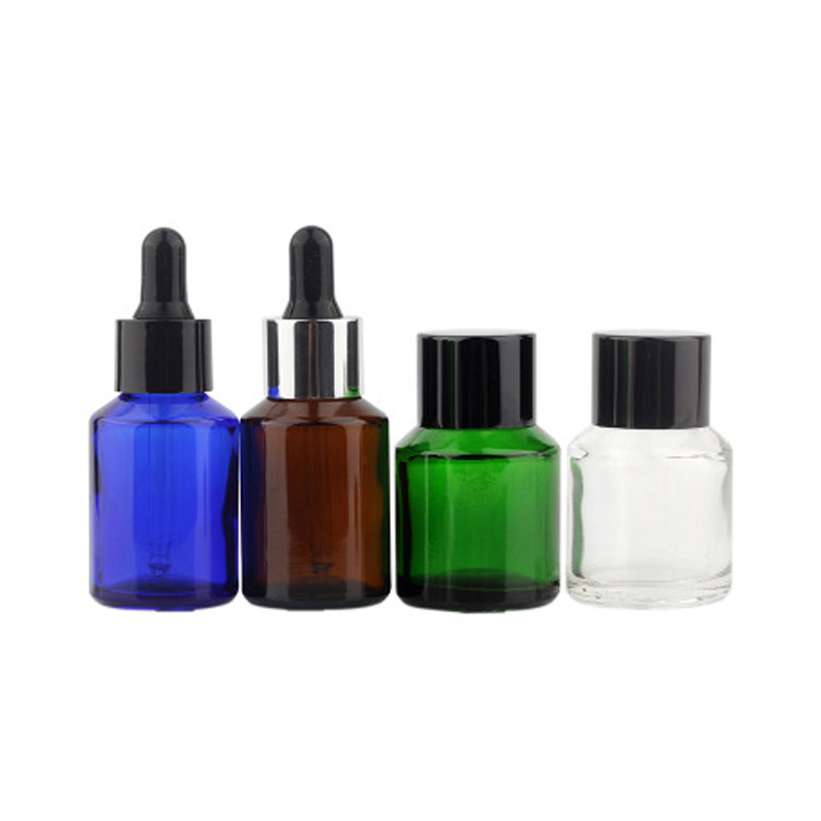 15ml 30ml empty clear and amber color oblique shoulder 30ml glass dropper bottle