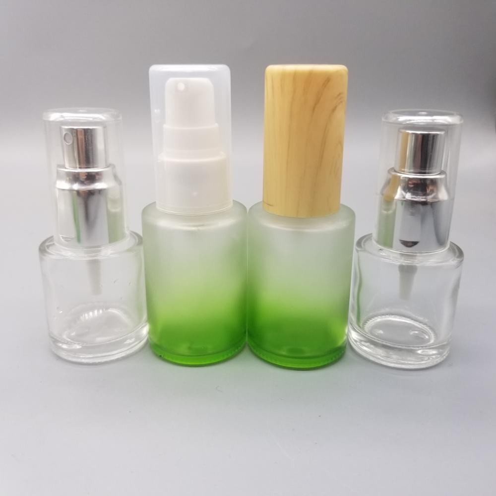 15ml 30ml frosted gradient color glass lotion bottle with Wooden cover