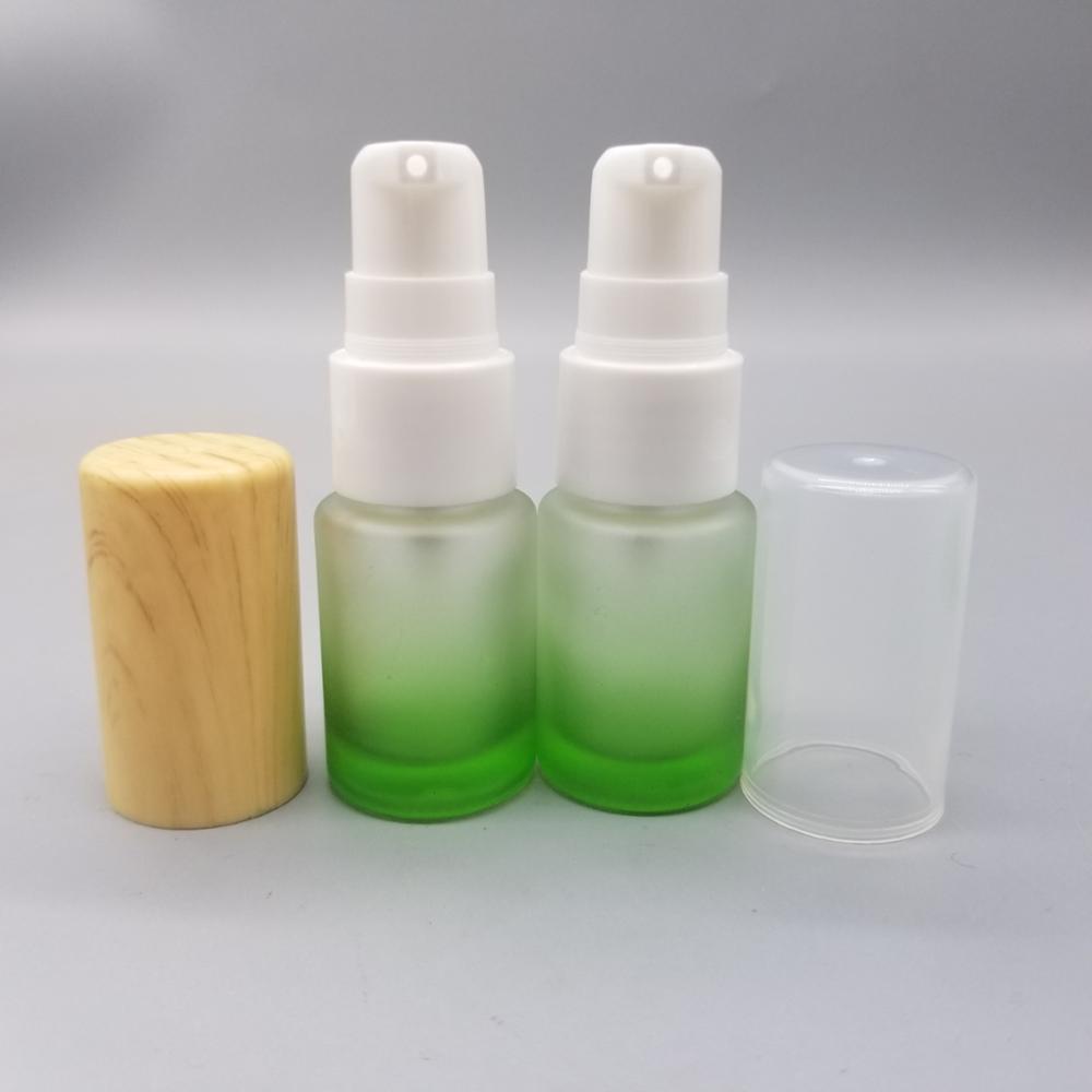 15ml 30ml frosted gradient color glass lotion bottle with Wooden cover