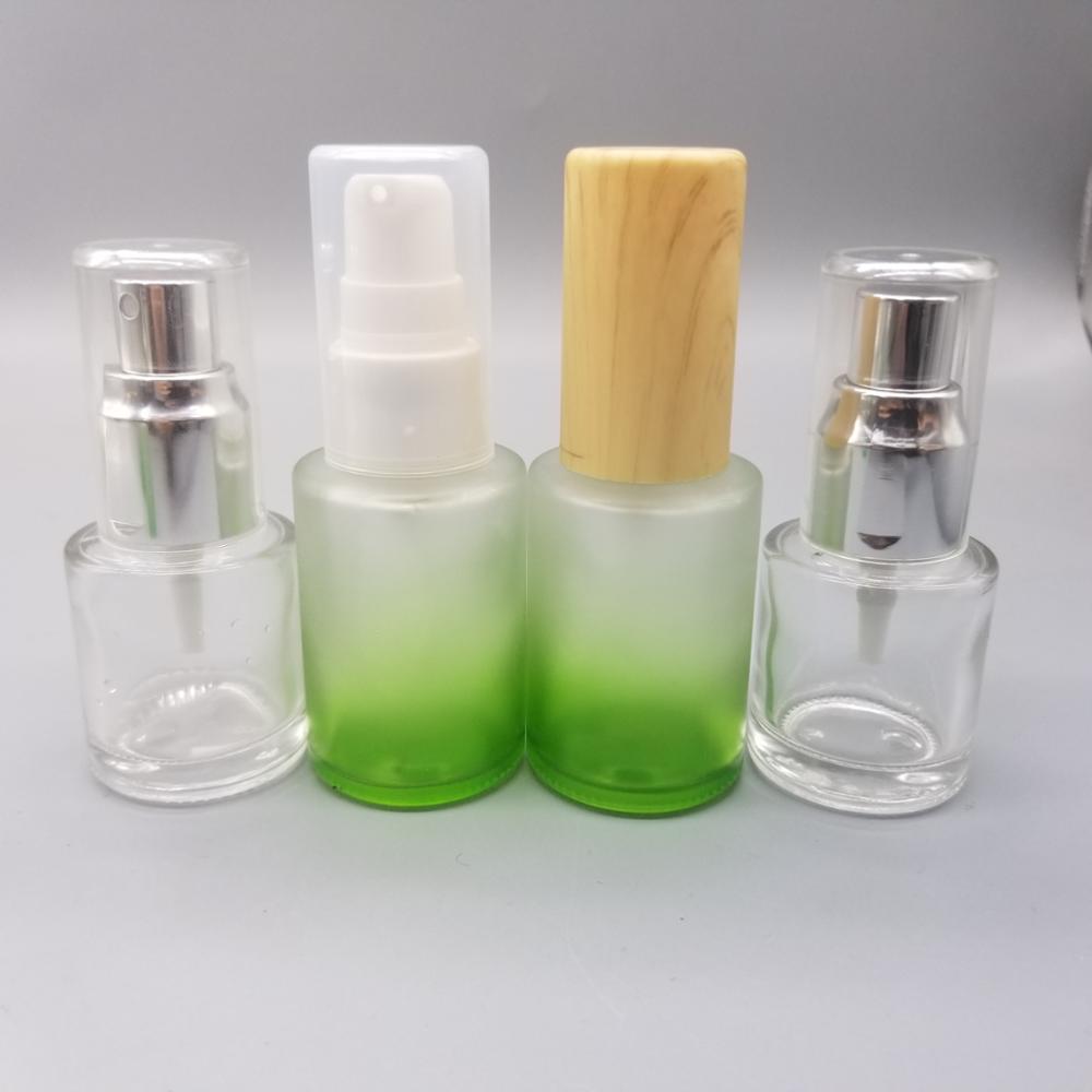 15ml 30ml frosted gradient color glass lotion bottle with Wooden cover