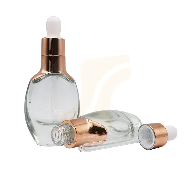 15ml 30ml luxury thick clear glass essence oil dropper bottle with gold aluminum cap
