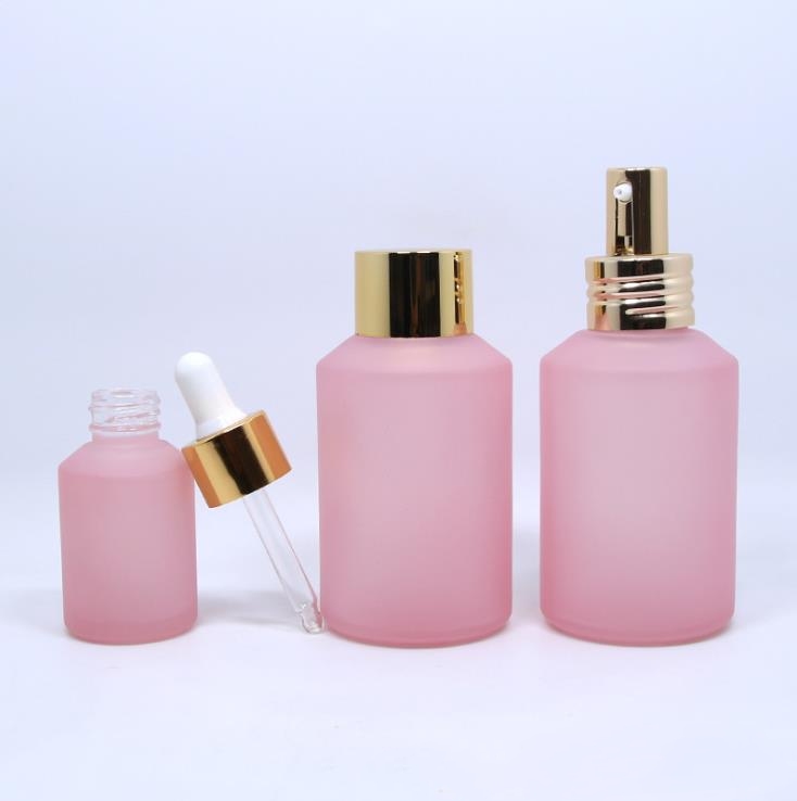15ml 30ml tincture cosmetic packaging frosted pink glass serum bottle with rose gold spray