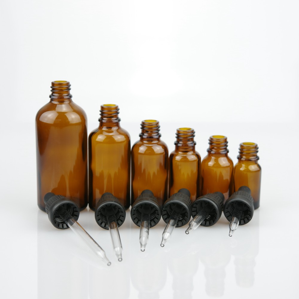 15ml Amber glass dropper bottle with tamper evident dropper cap