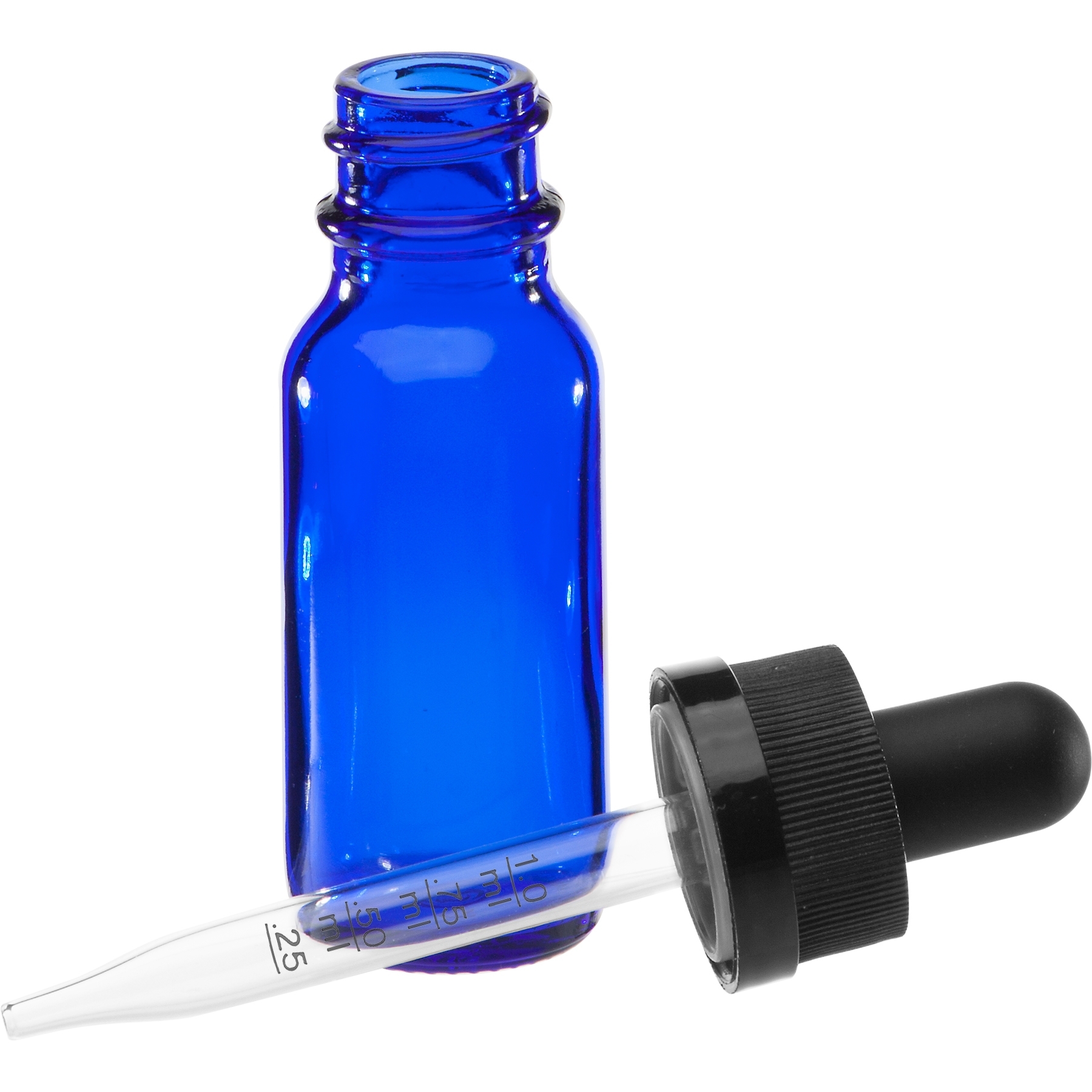 15ml Beautiful Cobalt Blue Boston Round Dropper Bottle with Black Glass Dropper