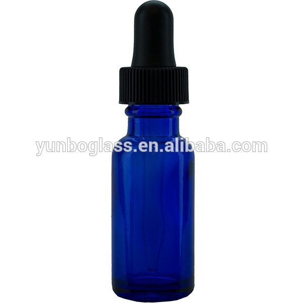 15ml Beautiful Cobalt Blue Boston Round Dropper Bottle with Black Glass Dropper