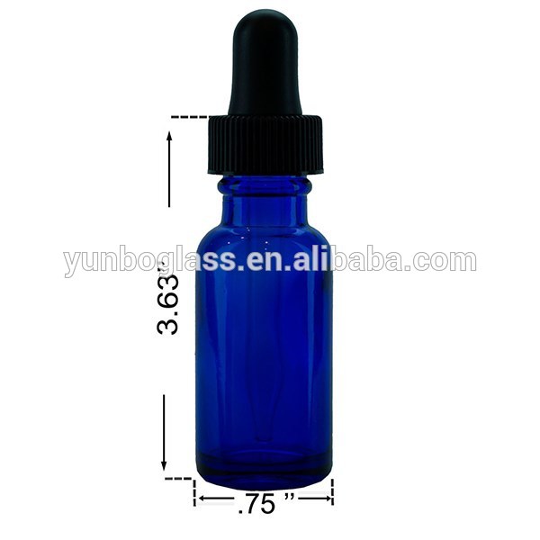 15ml Beautiful Cobalt Blue Boston Round Dropper Bottle with Black Glass Dropper