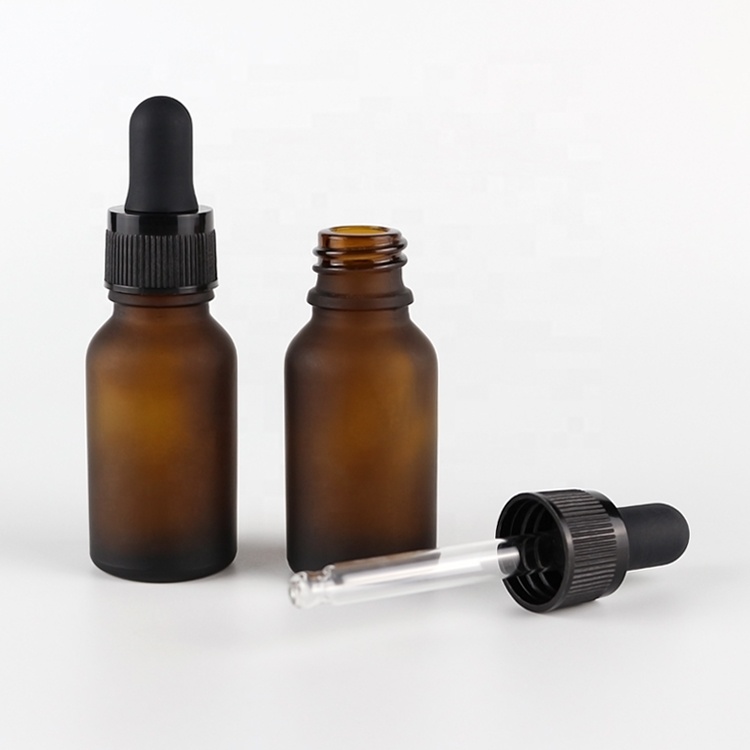 15ml Best-selling Amber Frosted Essence Bottle with Glass Dropper Cap