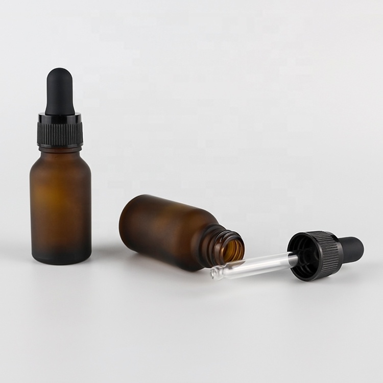 15ml Best-selling Amber Frosted Essence Bottle with Glass Dropper Cap