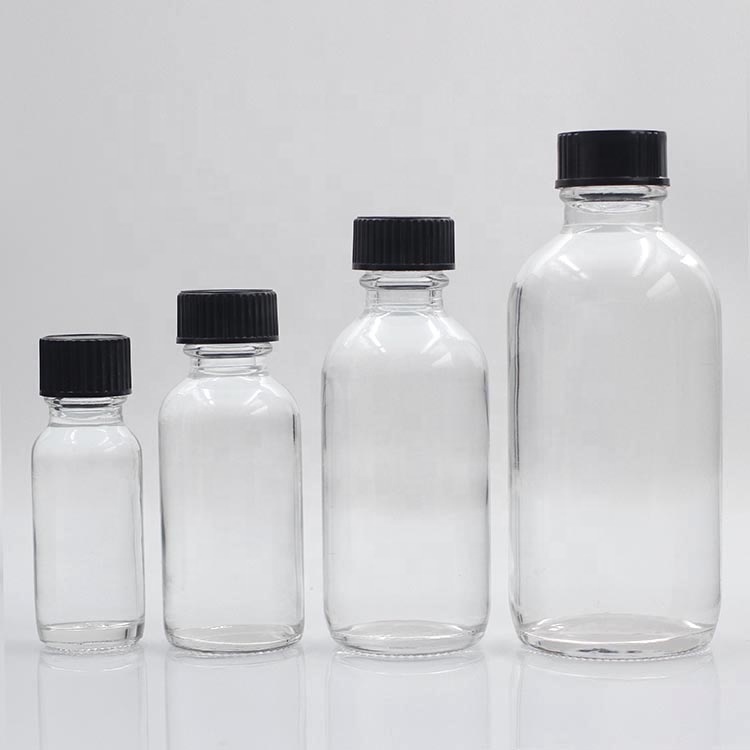 15ml Clear Cosmetic Boston Round Glass Essential Oil Bottle With Black Childproof Cap
