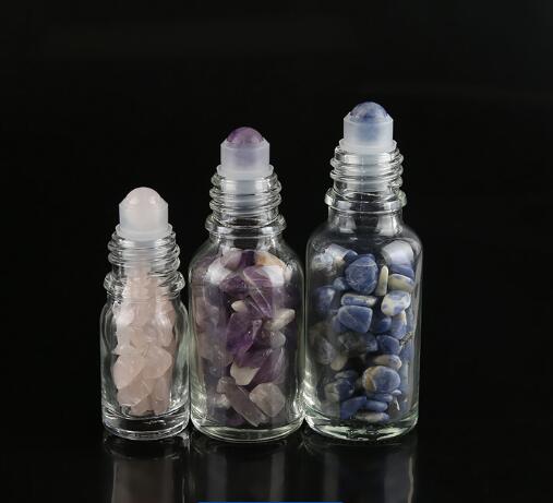 15ml Clear Essential Oil Euro Dropper Bottle with Colored Gemstone Roller