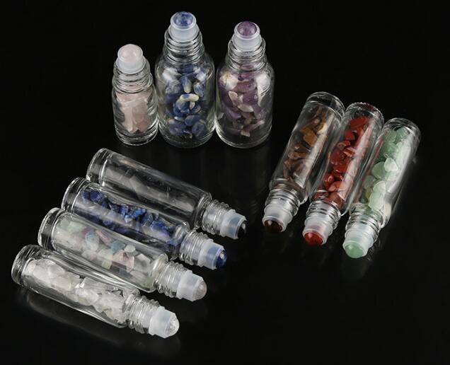 15ml Clear Essential Oil Euro Dropper Bottle with Colored Gemstone Roller