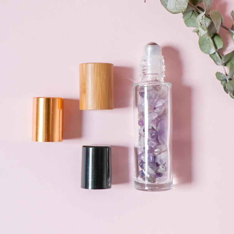 15ml Clear Roller ball Glass Essential Oil Roll On Bottle with gemstone roller balls