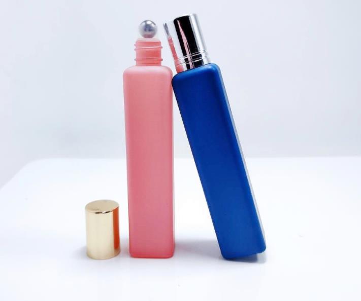 15ml Colorful Long Square Glass Steel Roller Bottle for Perfume Oil