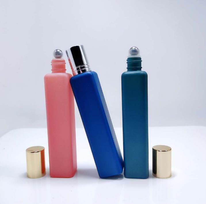 15ml Colorful Long Square Glass Steel Roller Bottle for Perfume Oil