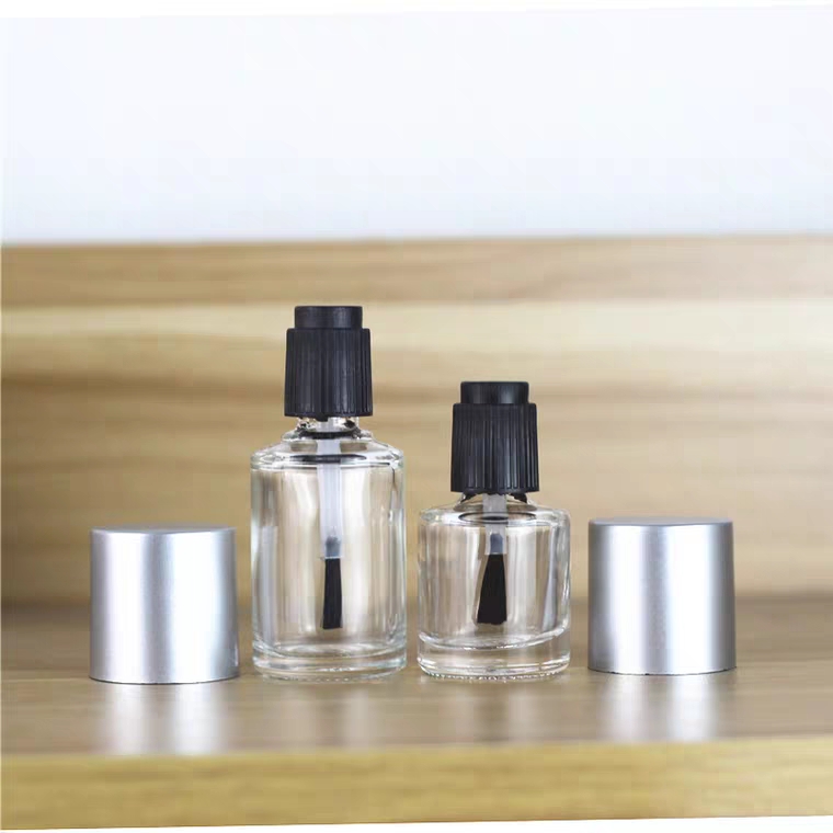 15ml Empty Nail Polish Glass Bottle Clear Portable UV Gel Container Refilled Storage Box Circular Round Makeup Tube Brush