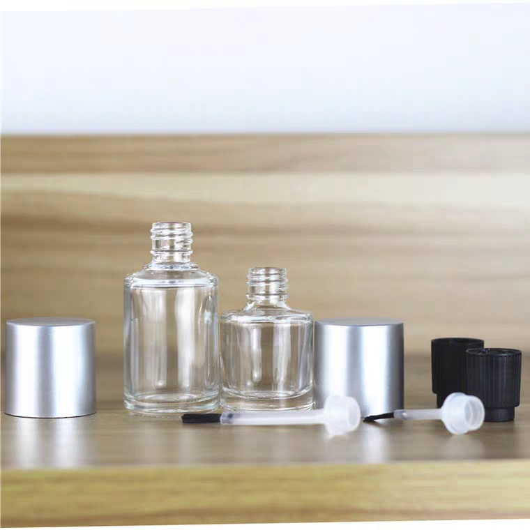 15ml Empty Nail Polish Glass Bottle Clear Portable UV Gel Container Refilled Storage Box Circular Round Makeup Tube Brush