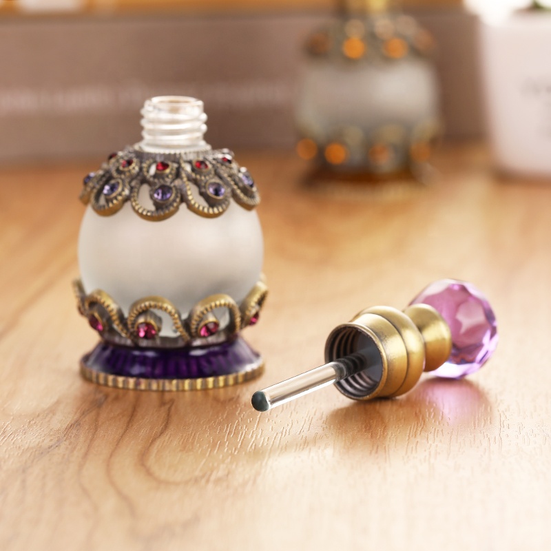 15ml European Middle East Dubai Metal Alloy Patented Jewelry Stones Perfume Bottle Empty Glass Essential Oil Attar Bottle#81135S