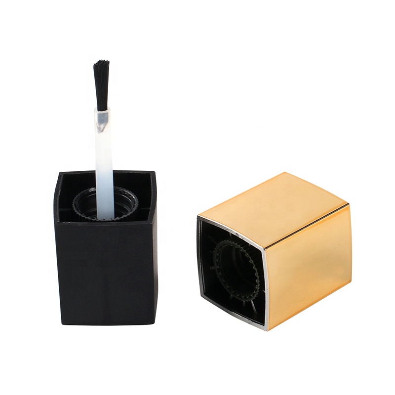 15ml Flat Square Clear Glass Nail Polish Bottle With Matte Black And Gold Cap