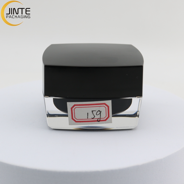 15ml Square  Cosmetic Black Packaging Jar Cream container With Black Lid