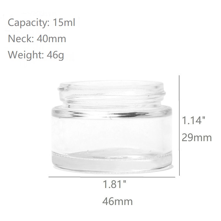 15ml Straight Side Glass Cosmetic Cream Jar with Black Plastic Lids