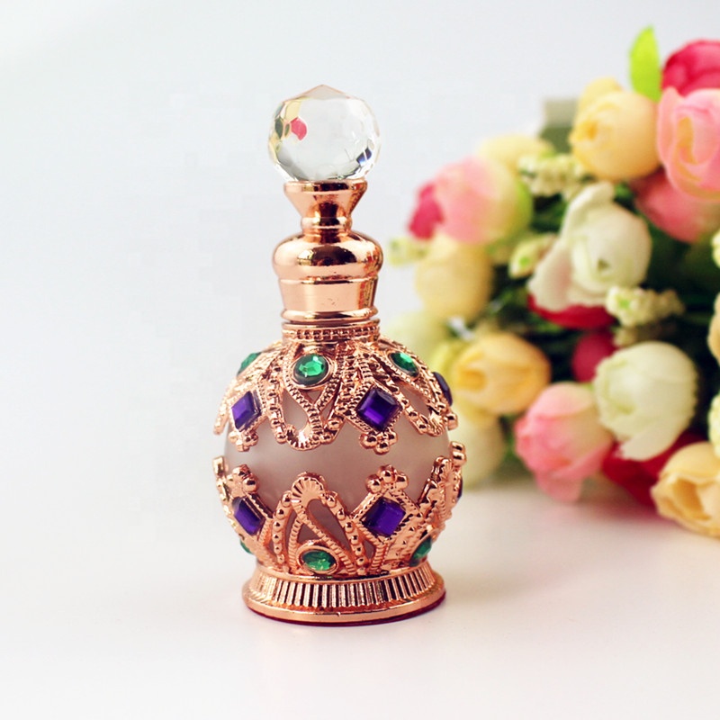 15ml Vintage Metal Glass Perfume Bottle Arab Style Essential Oils Dropper Bottle Container Middle East Weeding Decoration Gift