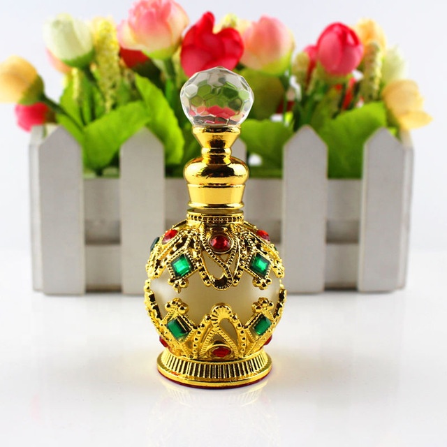 15ml Vintage Metal Glass Perfume Bottle Arab Style Essential Oils Dropper Bottle Container Middle East Weeding Decoration Gift