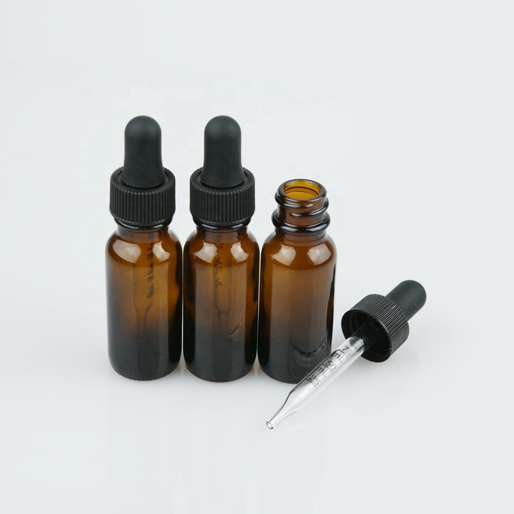 15ml amber  glass boston bottle with 18/400 dropper cap