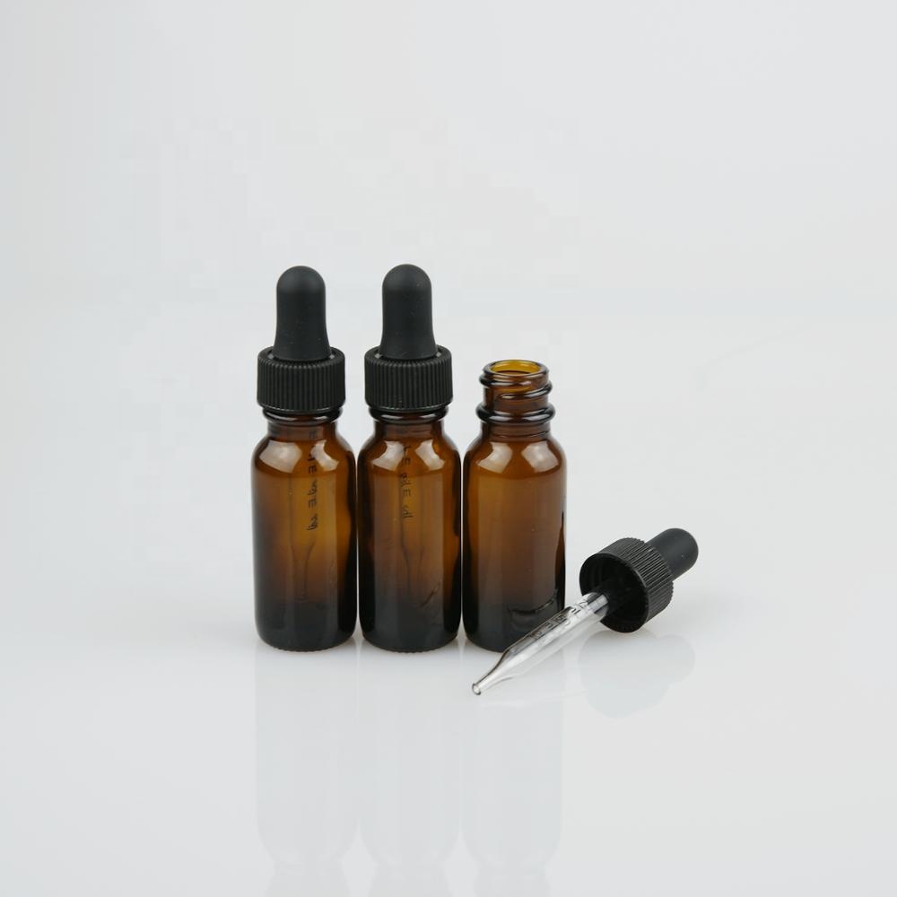 15ml amber glass boston bottle with 18/400 dropper cap