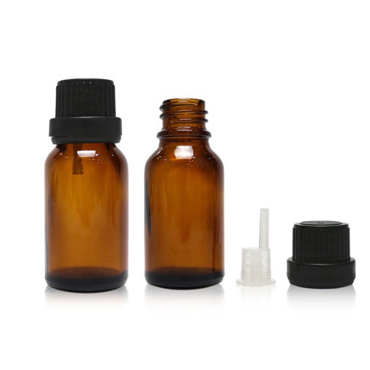 15ml amber glass essence essential oil bottle with black lid cosmetic packaging essential oil bottle glass jars and bottles