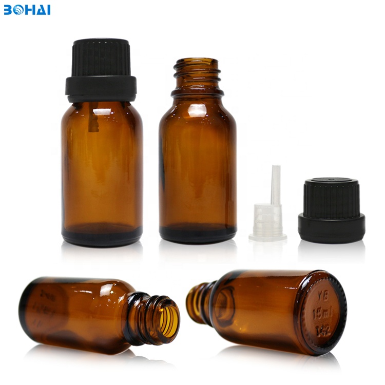 15ml amber glass essence essential oil bottle with black lid cosmetic packaging essential oil bottle glass jars and bottles