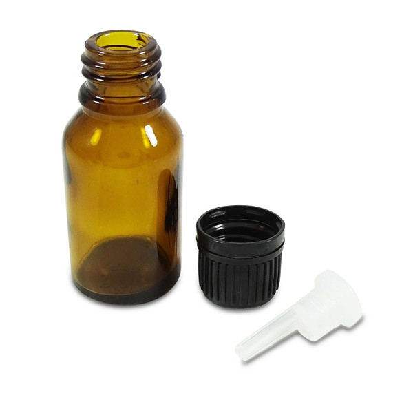 15ml amber glass essential oil bottles with white tamper evident cap