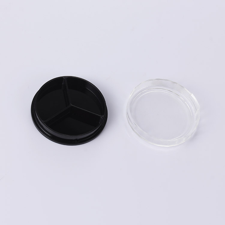 15ml black round cosmetic jar for 3 color eye shadow packaging