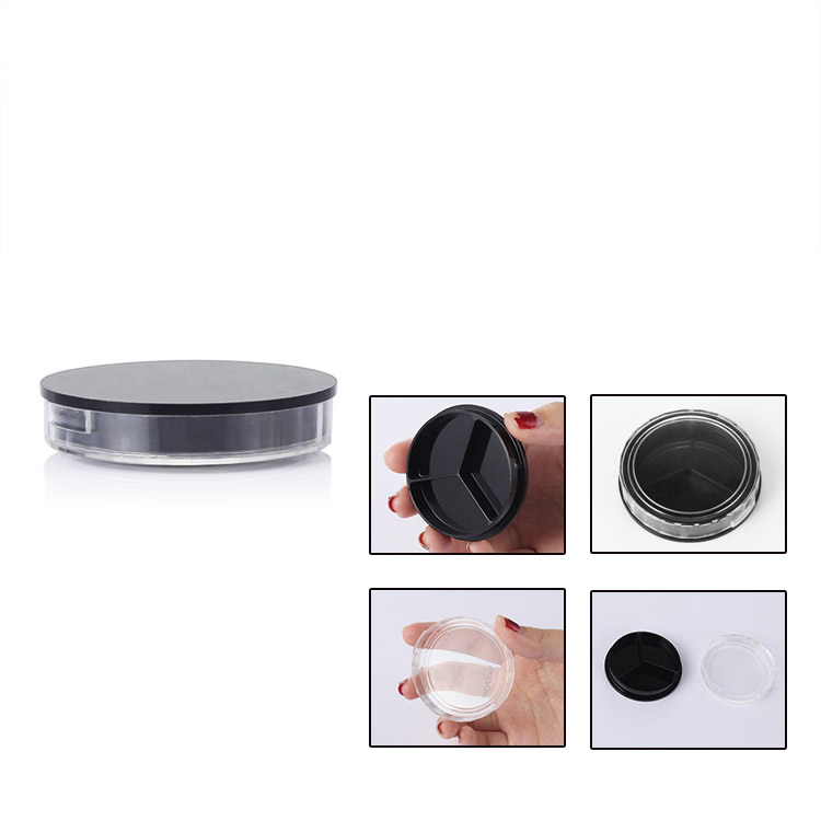 15ml black round cosmetic jar for 3 color eye shadow packaging
