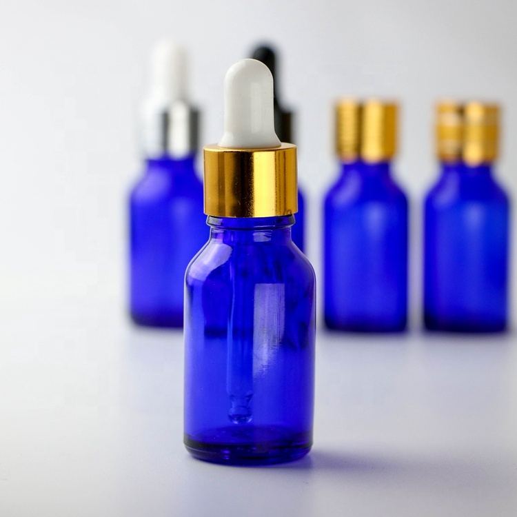 15ml custom blue amber green essential cosmetic juice hair oil spray glass white black gold silver dropper bottle