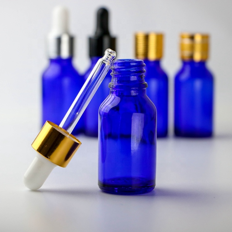 15ml custom blue amber green essential cosmetic juice hair oil spray glass white black gold silver dropper bottle