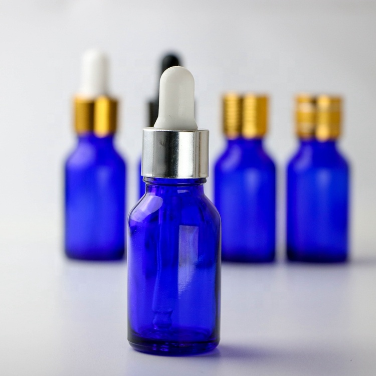15ml custom blue amber green essential cosmetic juice hair oil spray glass white black gold silver dropper bottle