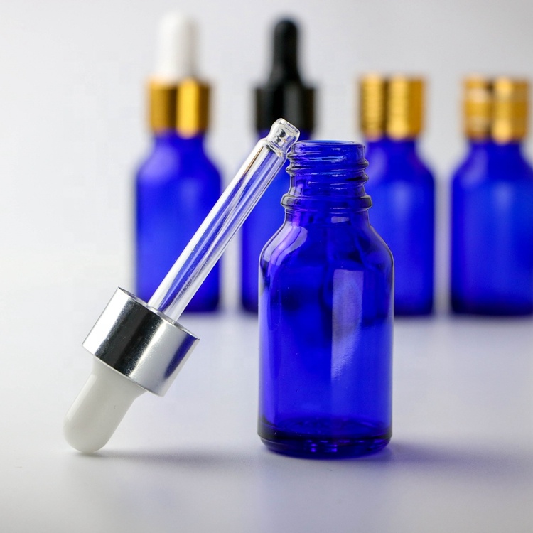 15ml custom blue amber green essential cosmetic juice hair oil spray glass white black gold silver dropper bottle