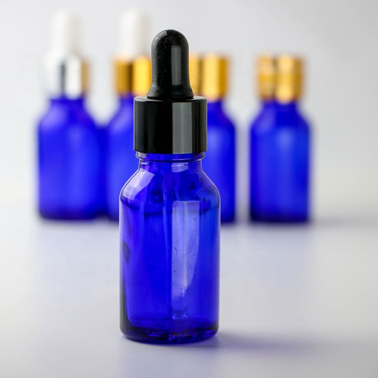 15ml custom blue amber green essential cosmetic juice hair oil spray glass white black gold silver dropper bottle