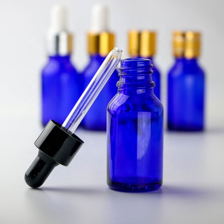 15ml custom blue amber green essential cosmetic juice hair oil spray glass white black gold silver dropper bottle