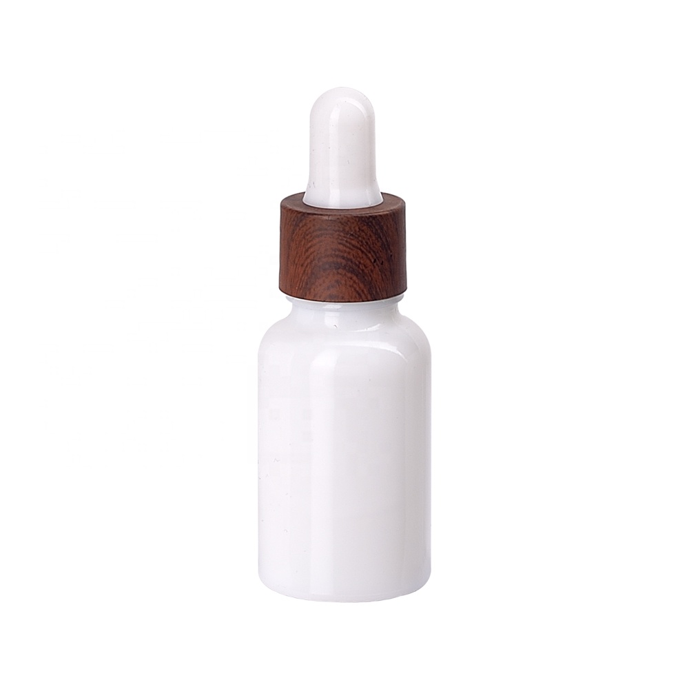 15ml dark wood grain dropper bottle white opal glass bottle with water transfer printed wooden plastic cap for essential oil